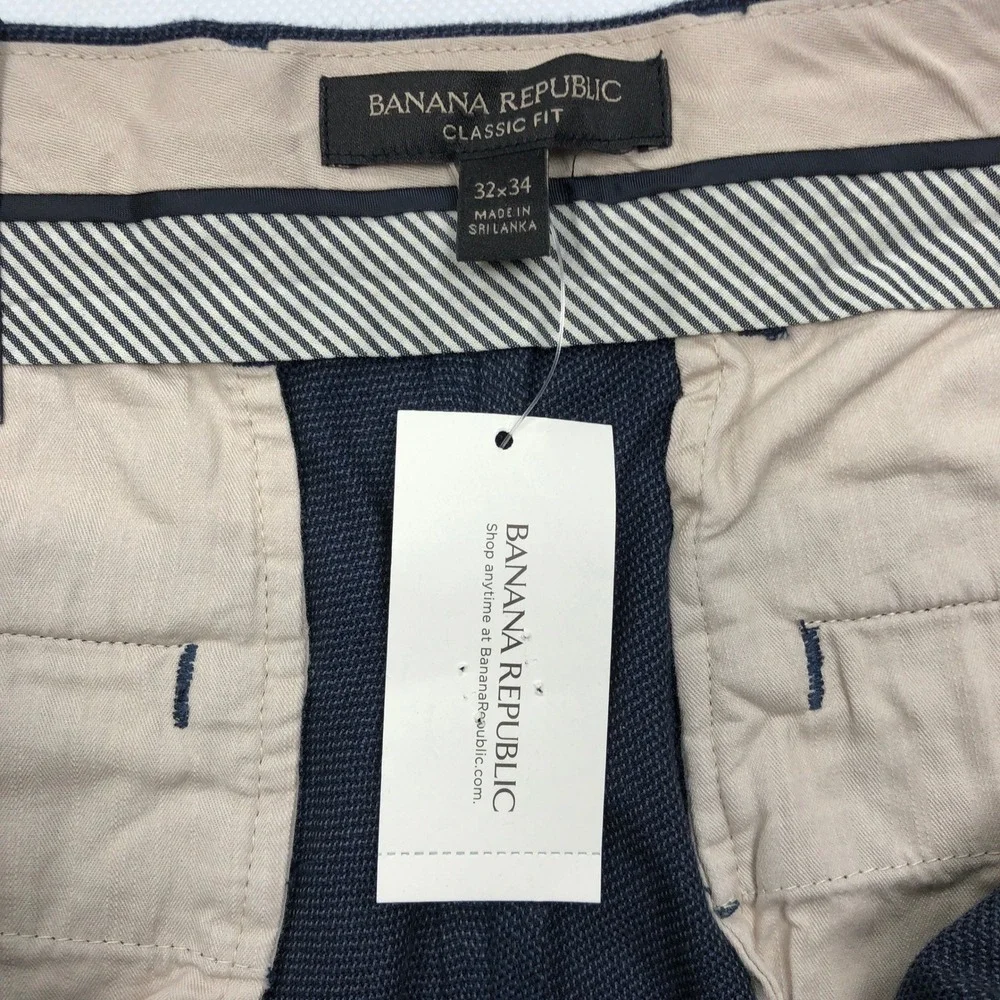Banana Republic Classic Fit Textured Chino Pants Navy Blue 32x34 Mens Cotton